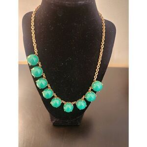J. Crew green gemstone bauble statement necklace faux gold chain